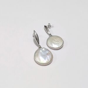 Sterling silver earrings Studs posts Coin pearl drop dangles 925
